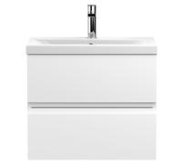 Mavesyn Contemporary 2 Drawer Wall Hung Vanity Unit with Mid-Edge Basin, Satin White, 600mm