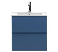 Mavesyn Contemporary 2 Drawer Wall Hung Vanity Unit with Minimalist Basin, Dark Blue, 500mm