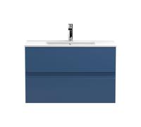 Mavesyn Contemporary 2 Drawer Wall Hung Vanity Unit with Minimalist Basin, Dark Blue, 800mm