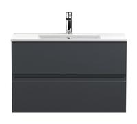 Mavesyn Contemporary 2 Drawer Wall Hung Vanity Unit with Minimalist Basin, Dark Grey, 800mm