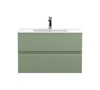Mavesyn Contemporary 2 Drawer Wall Hung Vanity Unit with Minimalist Basin, Satin Green, 800mm