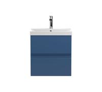 Mavesyn Contemporary 2 Drawer Wall Hung Vanity Unit with Thin Edge Basin, Dark Blue, 500mm