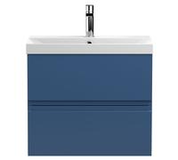 Mavesyn Contemporary 2 Drawer Wall Hung Vanity Unit with Thin Edge Basin, Dark Blue, 600mm