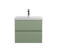 Mavesyn Contemporary 2 Drawer Wall Hung Vanity Unit with Thin Edge Basin, Satin Green, 600mm