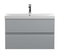 Mavesyn Contemporary 2 Drawer Wall Hung Vanity Unit with Thin Edge Basin, Satin Grey, 800mm
