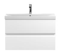 Mavesyn Contemporary 2 Drawer Wall Hung Vanity Unit with Thin Edge Basin, Satin White, 800mm