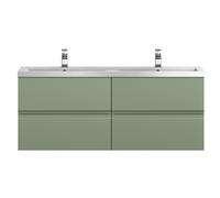 Mavesyn Contemporary 4 Drawer Wall Hung Vanity Unit with Basin, Satin Green, 1200mm