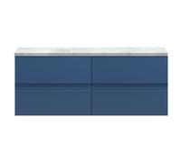 Mavesyn Contemporary 4 Drawer Wall Hung Vanity Unit with Laminate Worktop, Dark Blue, 1200mm