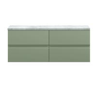 Mavesyn Contemporary 4 Drawer Wall Hung Vanity Unit with Laminate Worktop, Satin Green, 1200mm