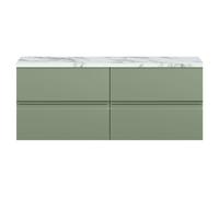 Mavesyn Contemporary 4 Drawer Wall Hung Vanity Unit with Laminate Worktop, Satin Green, 1200mm