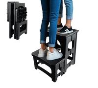 MavHubrix Folding 2-Step Stool for Adults,Small Collapsible Portable Foot Stool,Foldable Wide Two Stepping Stool for Kitchen Counter Helper,Home,Bathroom,Rv,Bedroom Holds 300 Lbs,Black
