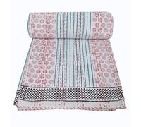 MAVISS HOMES Indian Cotton Handmade Kantha Quilt Hand Block Printed Kantha Boho Bedsheet Bedspread Quilt Kantha Queen/Twin Size Vintage Summer Sofa Cover Blanket BedCover (Red Block, Queen)