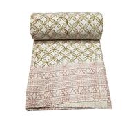 MAVISS HOMES Indian Hand Block Print Kantha Quilt Cotton Bedspread King Size Vintage Bedding BedCover Kantha Boho Traditional Queen/Twin Size Blanket Throw (Twin, Block 003)