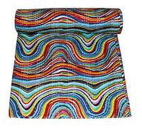 MAVISS HOMES Indian Hand Block Print Kantha Quilt - Queen Size Bedspread, White Cotton Throw Bedding (90 X 108 Inch, Multi)