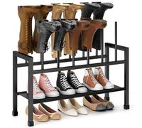 Mavivegue 2-in-1 Boot Rack & Shoe Rack, 2-Tier Detachable Standing Shoe Rack, Space Saving Metal Shoe Storage Organizer for Outdoor Hallway Entryway Closet, Holds 6-12 Pairs (Black)
