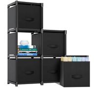 Mavivegue 6 Cube Storage Unit with Fabric Storage Drawers, Metal Frame, Modular Design, DIY Closet Cube Organizer for Living/Dorm/Bedroom, For Clothes/Toys, 96×91×31.5cm, Black
