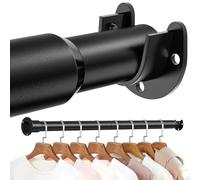 Mavivegue Clothes Rail Wardrobe 43.1-142.6 cm Extendable Clothes Rail Black | Black Heavy Duty Wardrobe Pole, Carbon Steel Hanging Rails with Brackets, for Cloakroom Bedroom Storage, 40cm Extension Rod