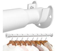 Mavivegue Clothes Rail Wardrobe 43.1-142.6 cm Extendable Clothes Rail White | White Heavy Duty Wardrobe Pole, Carbon Steel Hanging Rails with Brackets, for Cloakroom Bedroom Storage, 40cm Extension Rod