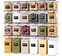 Mavivegue Food Storage Containers 24pc 6x2L 12x1.4L 6x0.8L Airtight | Bpa-Free, Leakproof, Stackable. For Fridge, Pantry, Lunch. 24 Labels. Cereal, Flour, Sugar, Pasta, Baking, Leftovers.