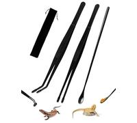 MaviyTxen 3PCS Reptile Feeding Tongs with Rubber Tips, 11.8 Inches Stainless Steel Aquarium Tweezers and Spoon Set Long Tweezers for Turtles Bearded Dragons Leopard Geckos Tank Accessories
