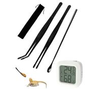 MaviyTxen 4PCS Reptile Feeding Tongs with Rubber Tips and Reptile Thermometer,11.8 Inches Stainless Steel Tongs and Spoon Set Long Tweezers for Turtles Bearded Dragons Leopard Geckos Tank Accessories