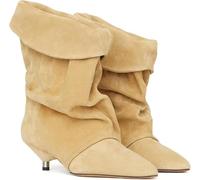 MAVMAX Slouchy Suede Ankle Boots Kitten Heel Boots Fold Over Pointed Toe Boot for Women Short Booties Causal Daily Work Winter Dress, Beige, 3 UK