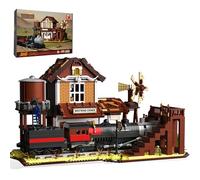 Mavo brix Western Train Station Building Set for Adults, 3885 PCS West Steam Train Model Kit with Station, Creative Collectible Home Décor Display Kit for Adults and Teens 14+