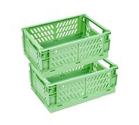 Mavolus 2 Pack Plastic Storage Collapsible Crate Organizer Basket Bin for Organizing Desk Drawer Shelf for Home Kitchen Bedroom Bathroom and Dorm Storage, 9.8x6.5x3.8in, Green