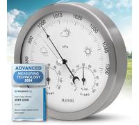 MAVORI® 3in1 Weather Station Analog - Barometer, Hygrometer & Thermometer for Indoor - Ø 13,5cm Stainless Steel Frame with Acrylic Glass - Great Barometers for Home - Barometric Pressure Gauge