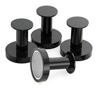 Mavoro Strong Magnetic Hooks for Hanging Coats and Bags. Set of 4 Black Magnet Hooks Heavy Duty Magnets, Neodymium 52 Rare Earth Magnets. Push Pin Style Magnet Hook for Refrigerator, Locker etc