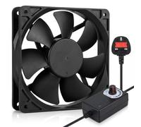 MAVTON 120mm PC Fan 2700RPM 81CFM with Speed Controller | 120x120x25mm, dual ball bearing, 3-speed 2700RPM 81CFM, UK plug & metal grill included, for PC case server router cooling