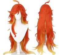 Mavuika Wig Orange Mixed Yellow Long Anime Costume Hairs with Bangs Heat Resistant Synthetic for Adult Women Halloween Cos Anime Party Replacement Wigs