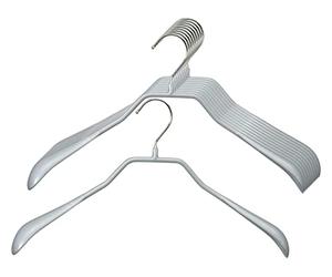 MAWA Hanger for Clothes, Bodyform, Set of 10, Space-Saving and Non-Slip, Metal Hangers with Shoulder Support for Jackets, Coats and Blazers, 360° Rotatable, 46 cm, Silver