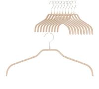 MAWA Hanger for Clothes, Silhouette F, Set of 10, Space-saving and Non-slip, for Tops, Shirts, T-shirts and Blouses, 360° Rotatable, with Anti-slip Coating, 41 cm, Latte