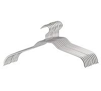 MAWA Hanger for Clothes, Silhouette F, Set of 10, Space Saving and Non-Slip, Top Hanger for Shirts and Blouses, 360° Rotatable, with Anti-Slip Coating, 41 cm, Silver