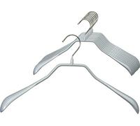 MAWA Hanger [Set of 10] Body-shaped, Broad shoulder, Metal Hanger with Shoulder Support for Jackets, Coats and Blazers, 360° Swivel Hook, Durable, Anti-slip Design, 42 CM, Silver