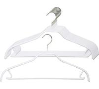 MAWA Hanger [Set of 10] Slim, Space-saving, Non-slip, Universal, with Skirt Bar Hanger and a Trouser Bar for Panties, Skirts and Tops, 360° Swivel Hook, Anti-slip Coating, 41 CM, White