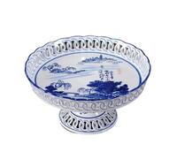 MAWERDCXG Fruit Tray Blue and White Porcelain Fruit Plate Chinese Household Dessert Buddhist Temple High Foot Offering Ceramic Counter Decor(A)