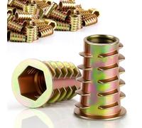 mawmuaw M4 x 10mm Threaded Inserts for Wood, 35pcs Zinc Alloy Hex Drive Threaded Nut Inserts, Flanged Screw-in Nut for Furniture, Shelves, and Woodworking DIY