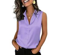 Mawor Womens Silk Satin Sleeveless Button Down Shirts Blouses Solid Casual Loose V Neck Classic Tank Tops for Work Office, Lavender, M