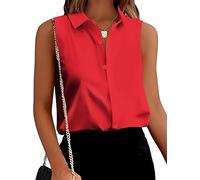 Mawor Womens Silk Satin Sleeveless Button Down Shirts Blouses Solid Casual Loose V Neck Classic Tank Tops for Work Office, Red, M