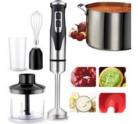 MAWTUJZX Hand Blender, 2000W 4-in-1 Kitchen Blender, Large Control Knob With 2 Speeds And Turbo Mode, Chopper, 500ml Cup, Whisk, 600ml Cup For Purees, Smoothies