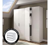Direct Furniture Suppliers Ltd Max 4 Door Wardrobe 180Cm Wide In White + Arc Internal 3 Drawer Chest Bundle