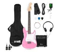 MAX 3/4 Junior Electric Guitar Package with Wireless System, Pink - Beginner Practice Set with 20W Amp, 21 Frets, Strap, Case, Tuner, Picks, Cable, Strings, Rechargeable UHF System