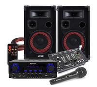 Max 8" Passive DJ Speaker System with AV440 Bluetooth Karaoke Amplifier, Wired Microphone & Compact USB Mixer - Complete Home DJ & Karaoke Audio Solution