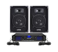 MAX 8" Passive DJ Speakers Pair with Fenton FPL500 Amplifier Bluetooth PA System, 500W Home Audio Setup, MP3 Music Player & Speaker Cables for Karaoke Party DJ Disco Events