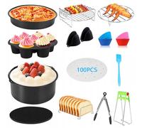 Max Air Fryer Accessories - 13 Pcs Set for Ninja Foodi - Cosori - Tefal - Tower and More - Fit All Airfryers 4.5L-5.5L - 8 inch Round Cake Barrel - Pizza Pan - Silicone Mat Liner - Dishwasher Safe