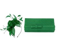 Max and Ellie Diamante Fascinator Bundle with Matching Occasion Bag (2 items) in Emerald, size: One Size