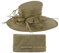 Max and Ellie Events Hat Bundle with Matching Large Occasion Bag (2 Items) in Taupe, Size: Medium (57cm)