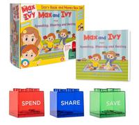 Max and Ivy Enjoy Spending, Sharing, and Saving - Financial Literacy Set with Storybook for Children Ages 3-7 - 3 Money Boxes - Read Play and Learn Educational Concept